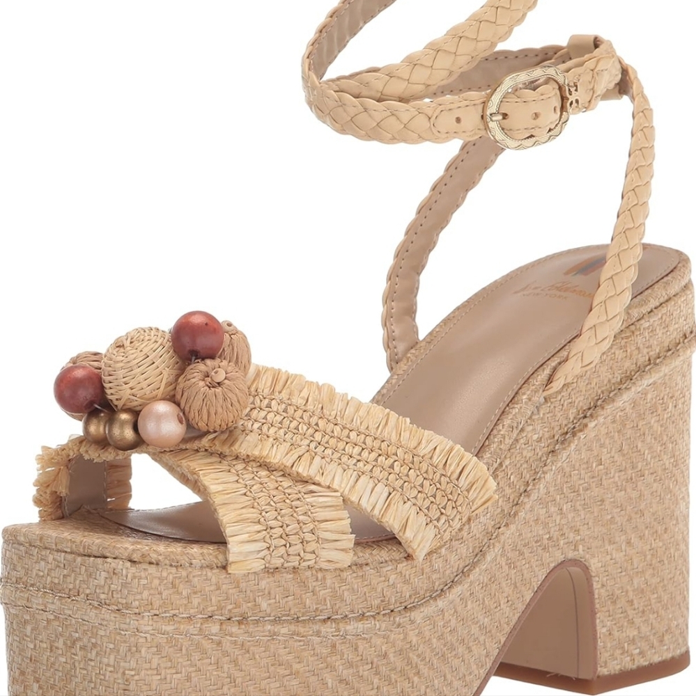 NEW SAM EDELMAN TATE EGGSHELL RAFFIA PLATFORM SANDALS SIZE 9.5 - Picture 5 of 15
